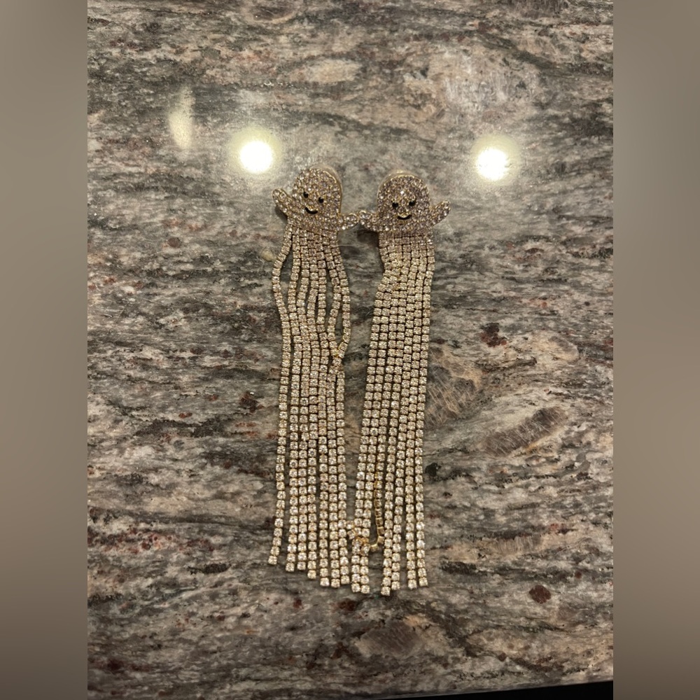 Halloween ghost rhinestone earrings Halloween bedazzled gold